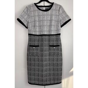 Karl Lagerfeld Paris Women Tweed Colorblock Sheath Dress Black White Size 10 NEW